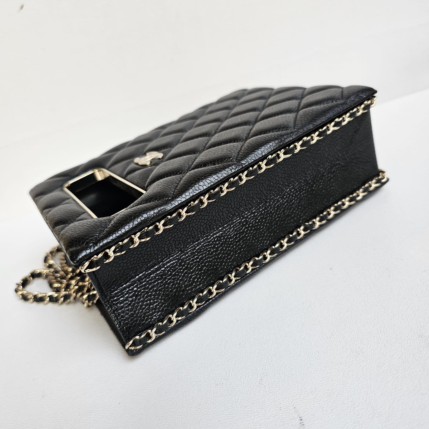 Chanel Black Caviar Quilted Evening Box Bag For Sale 11