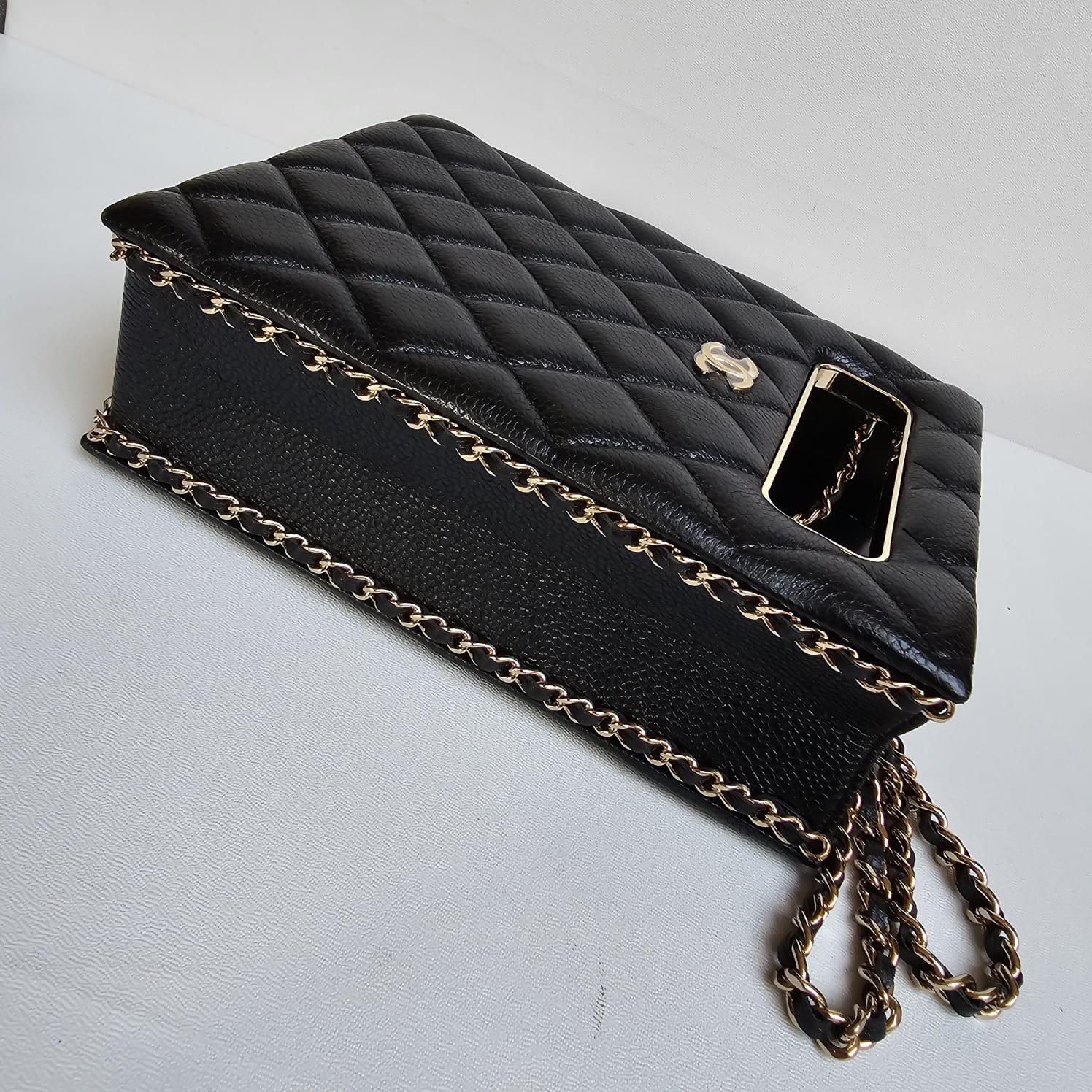 Chanel Black Caviar Quilted Evening Box Bag For Sale 12