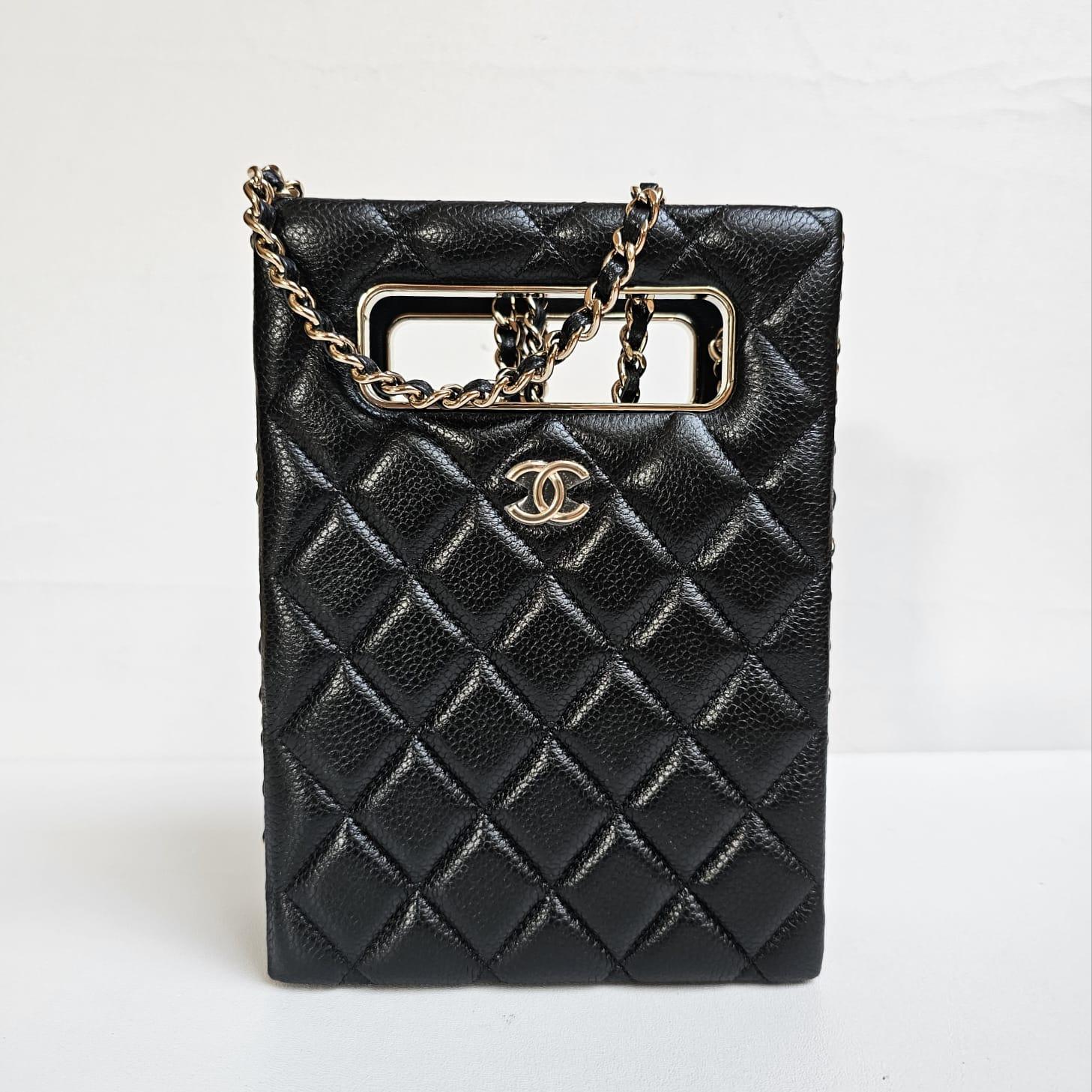 Chanel Black Caviar Quilted Evening Box Bag For Sale 13