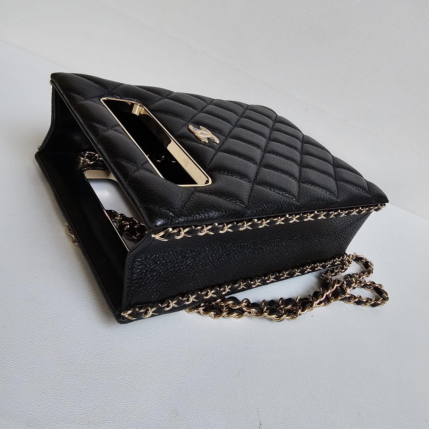 Chanel Black Caviar Quilted Evening Box Bag For Sale 2