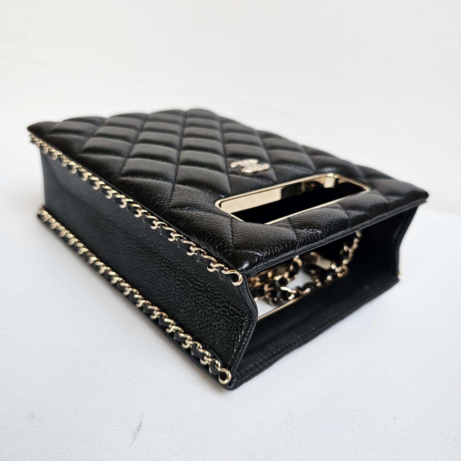 Chanel Black Caviar Quilted Evening Box Bag For Sale 3