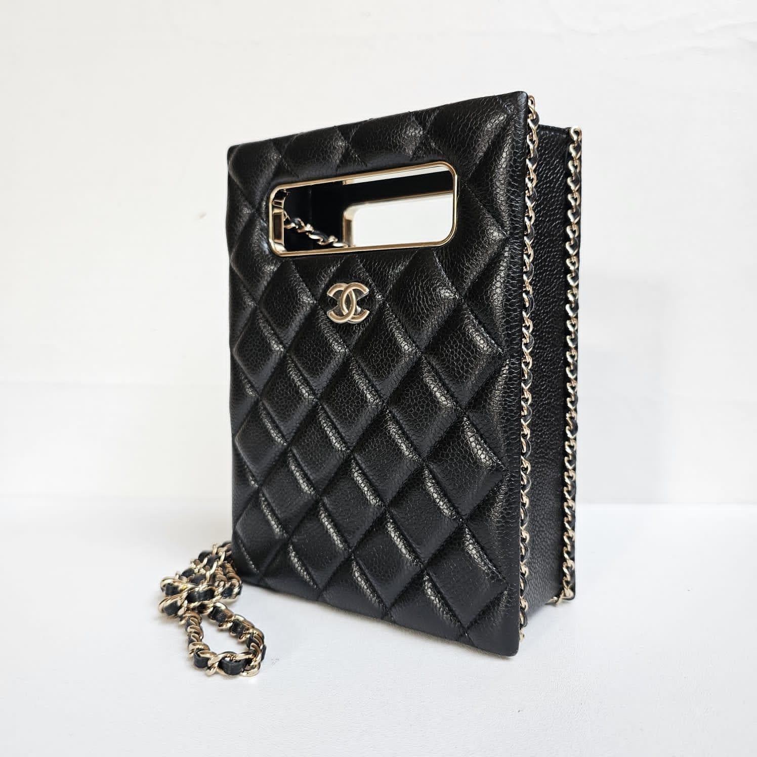 Chanel Black Caviar Quilted Evening Box Bag For Sale 5