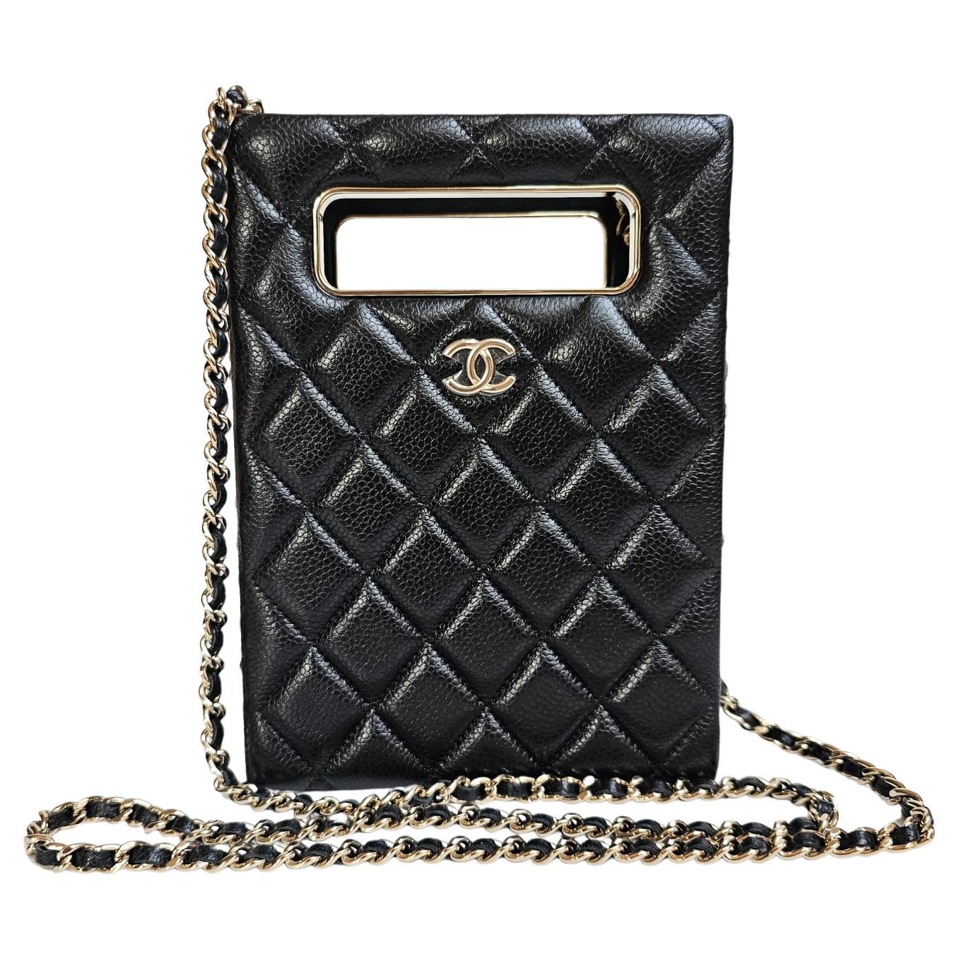 Chanel Black Caviar Quilted Evening Box Bag For Sale