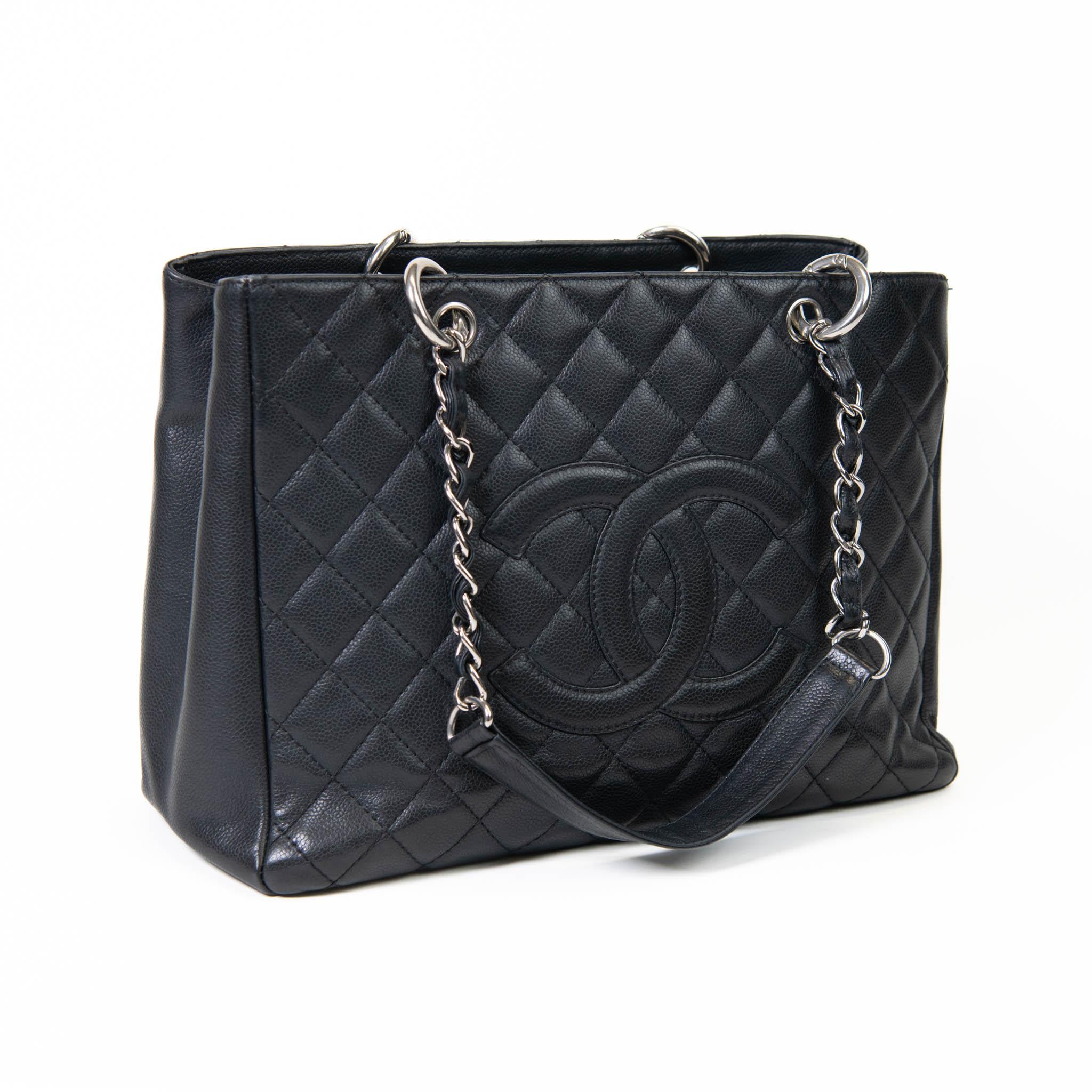 Chanel  Black Caviar Quilted Grand Shopping Tote GST Silver Hardware In Good Condition In Corona Del Mar, CA