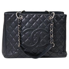 Chanel  Black Caviar Quilted Grand Shopping Tote GST Silver Hardware