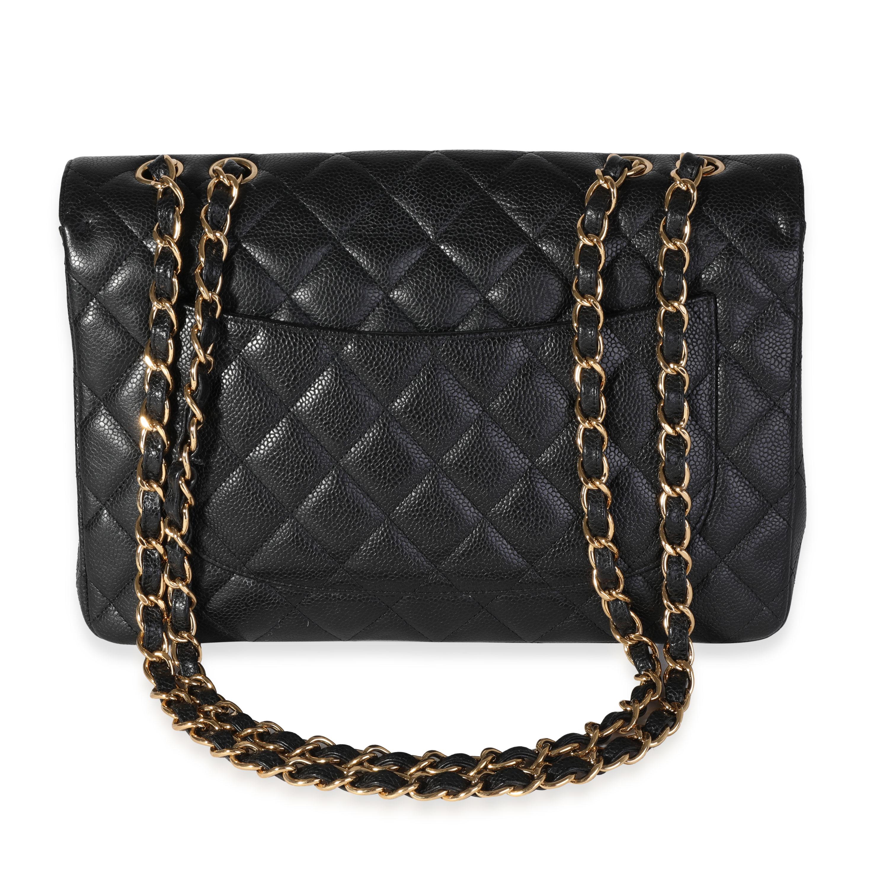 Chanel Black Caviar Quilted Jumbo Classic Single Flap Bag In Excellent Condition In New York, NY