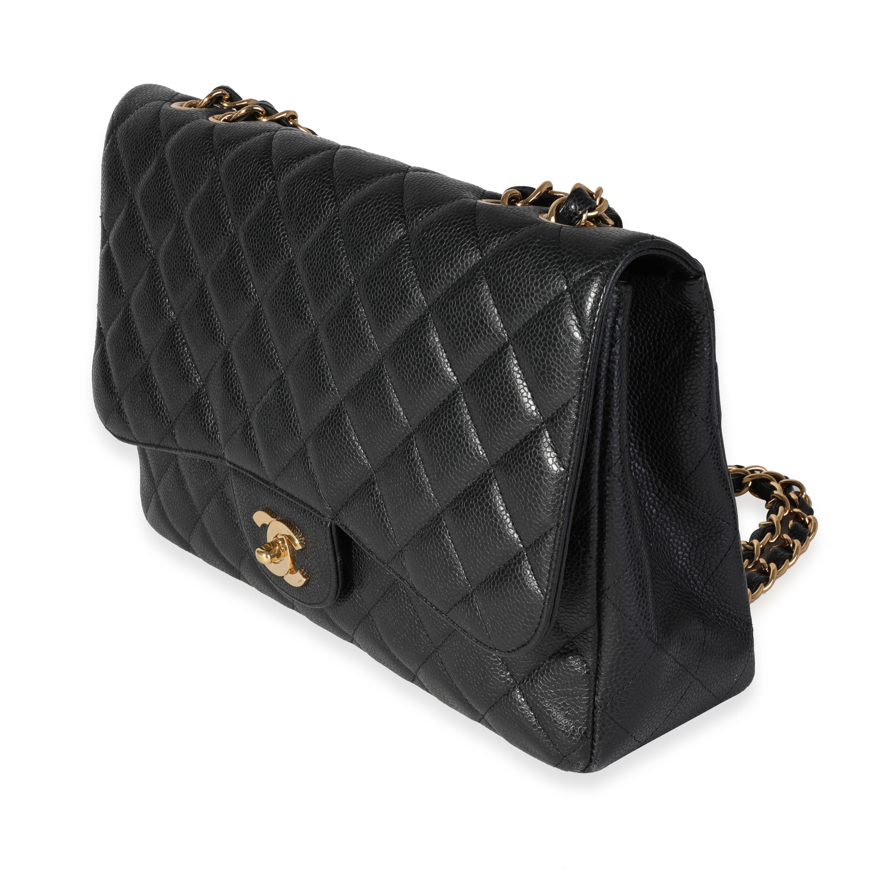 Women's Chanel Black Caviar Quilted Jumbo Classic Single Flap Bag