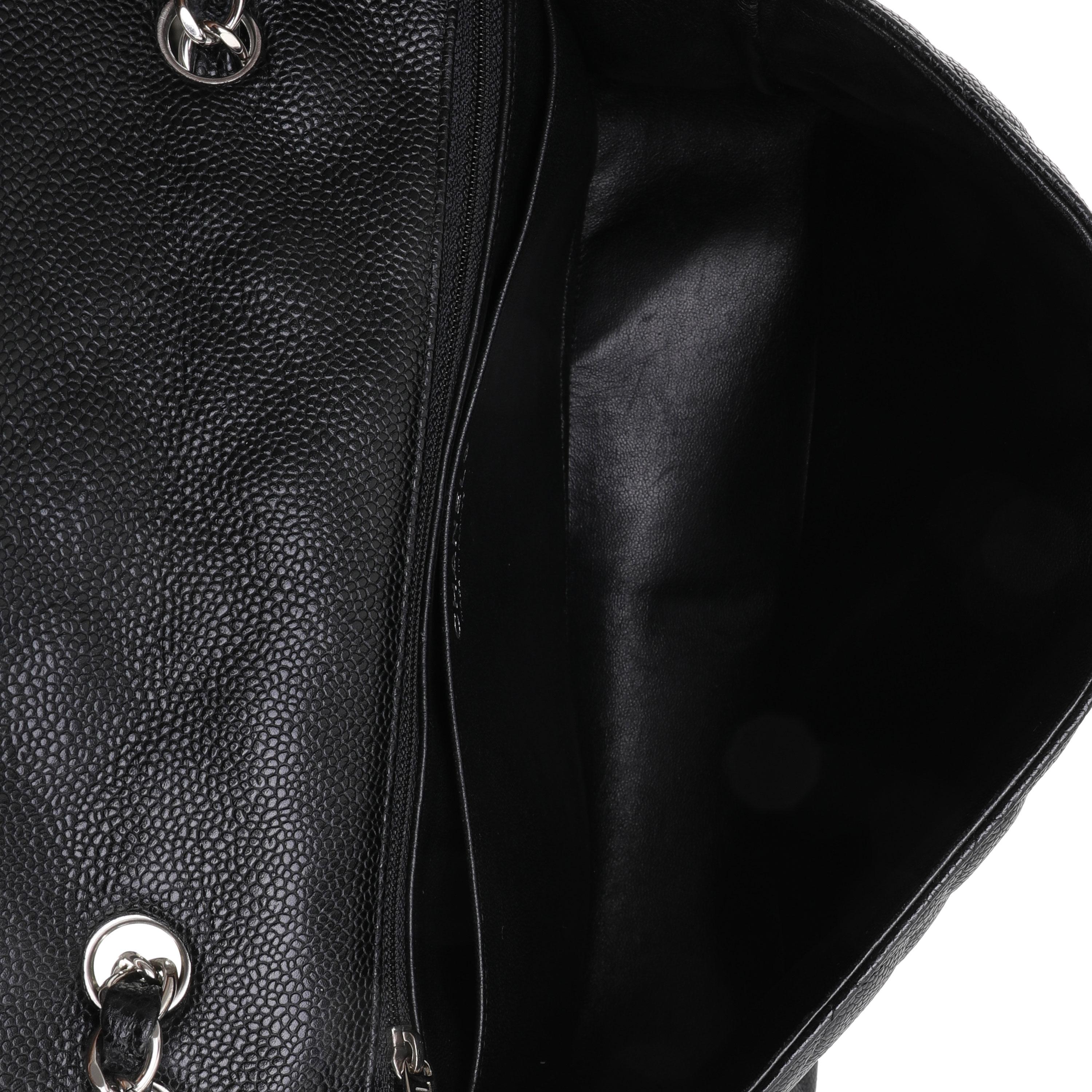 Chanel Black Caviar Quilted Jumbo Classic Single Flap Bag 2