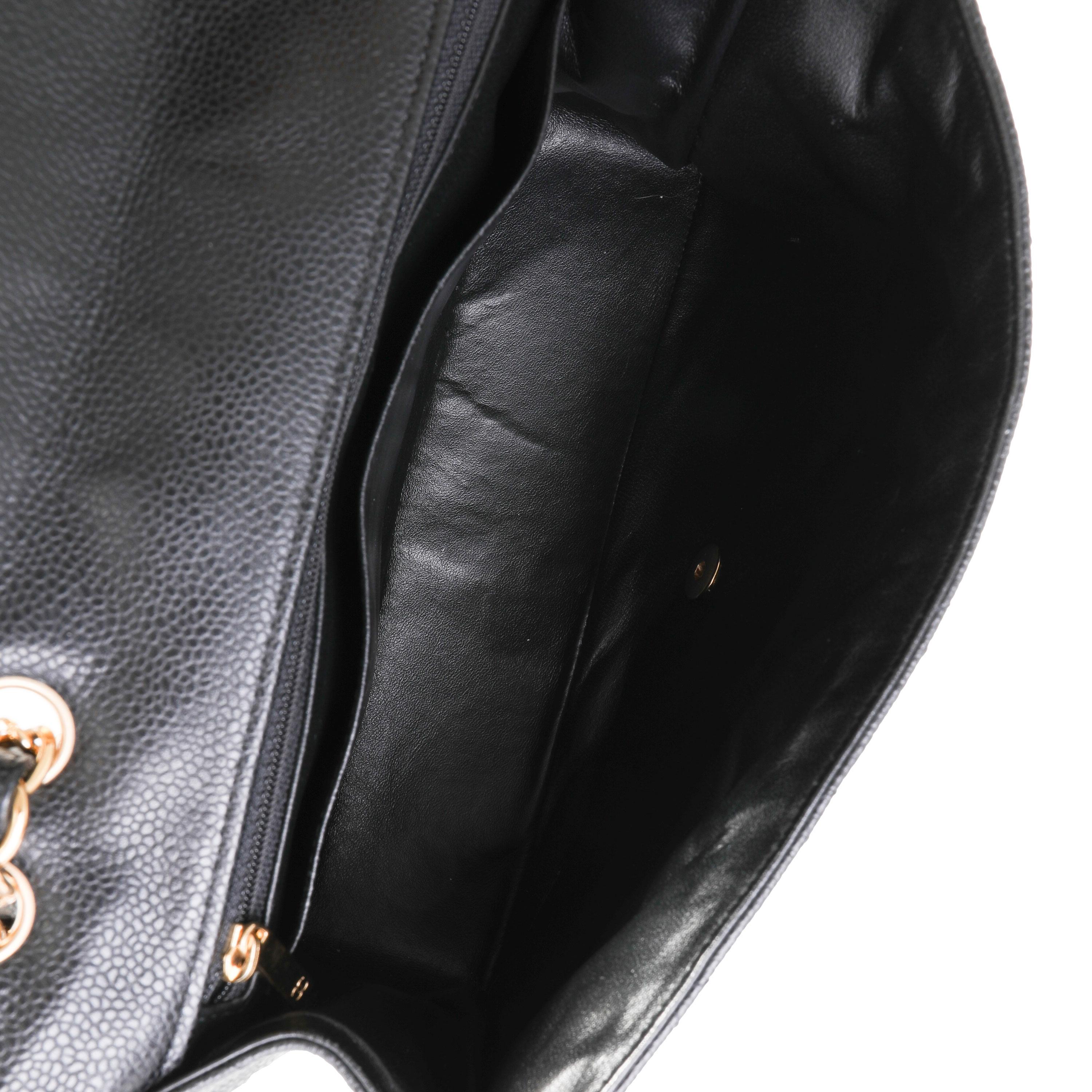 Chanel Black Caviar Quilted Jumbo Classic Single Flap Bag 2