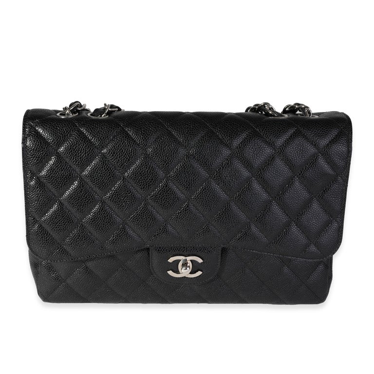 CHANEL Black Quilted Caviar Leather Vintage Medium Classic Single Flap Bag  For Sale at 1stDibs