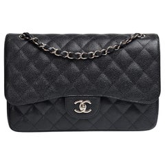 Chanel Caviale Nero Trapuntato Borsa Jumbo con Doppia Patta
