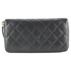 Chanel Black Caviar Quilted L-Gusset Zip Around Continental Wallet 2CC0123
