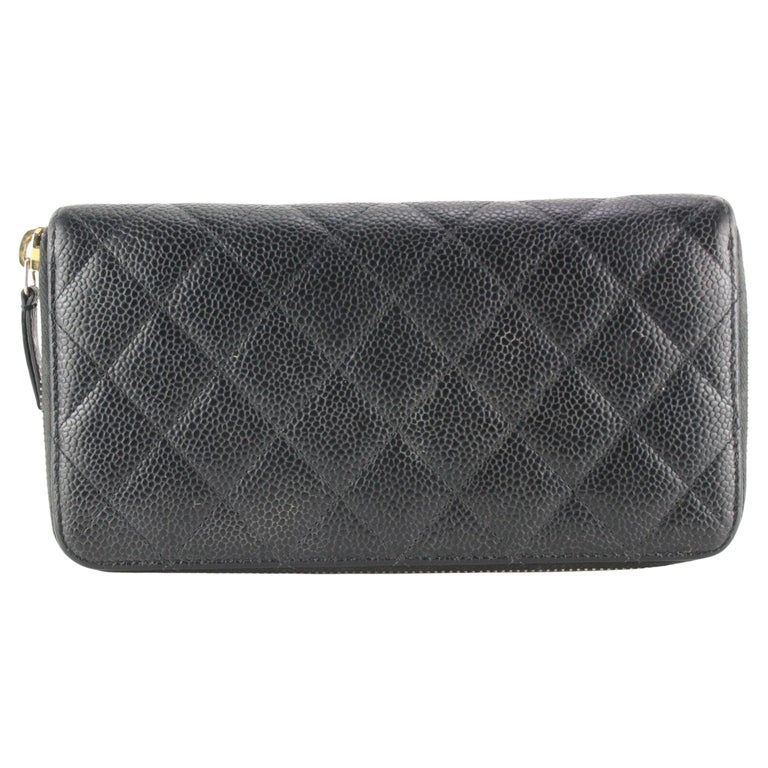Chanel Zip Around Quilted Caviar Leather Wallet Black