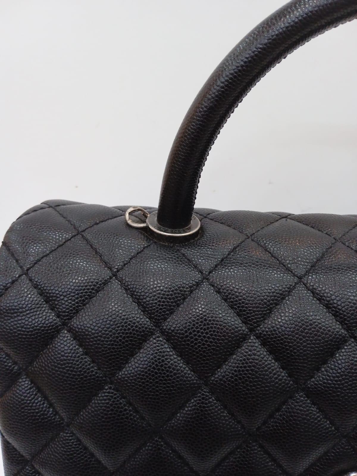 Chanel Black Caviar Quilted Large Coco Handle SHW Bag 6