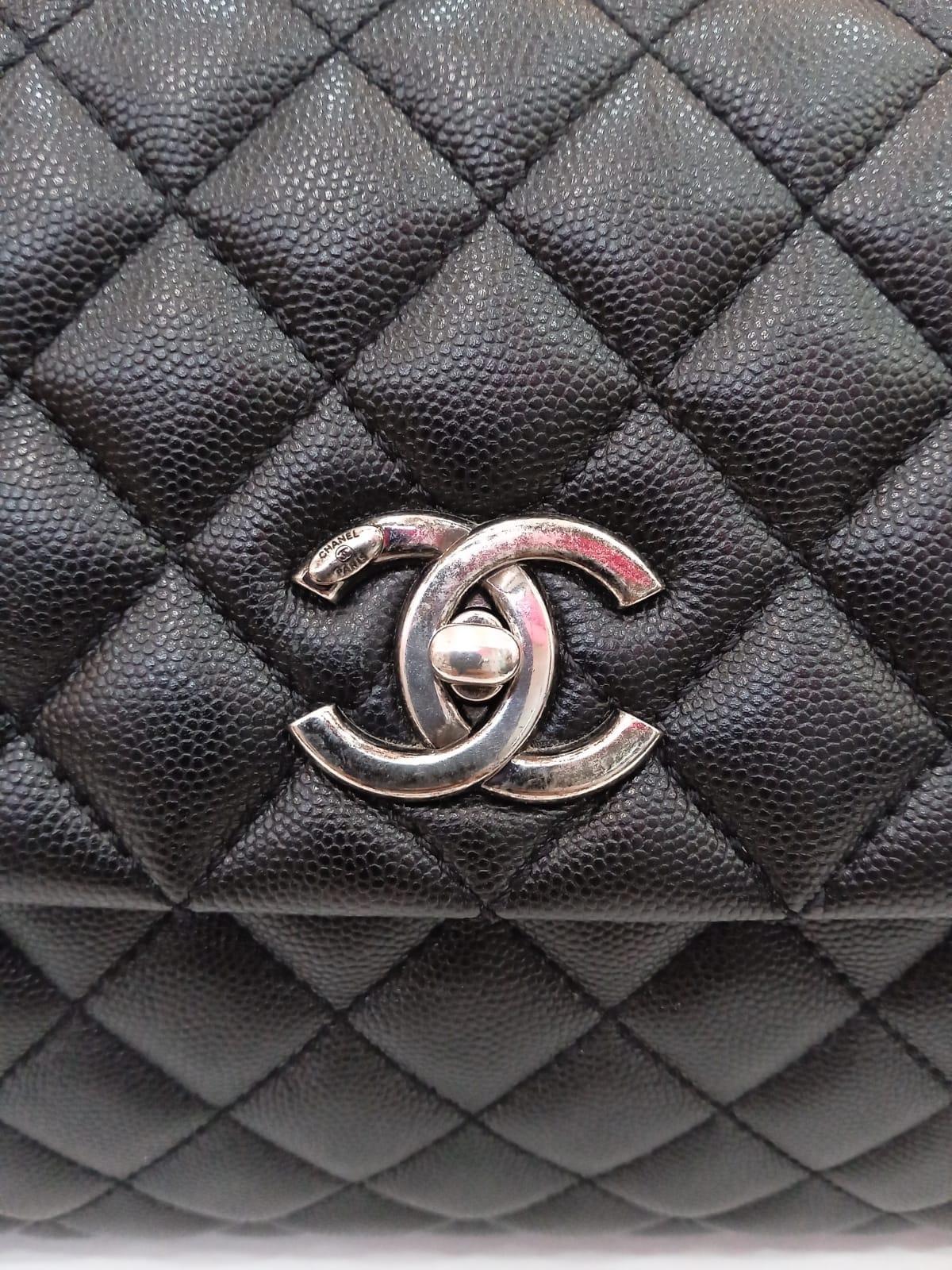 Chanel Black Caviar Quilted Large Coco Handle SHW Bag 7