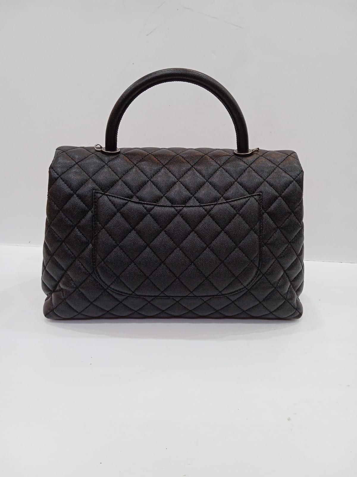 Chanel Black Caviar Quilted Large Coco Handle SHW Bag 9