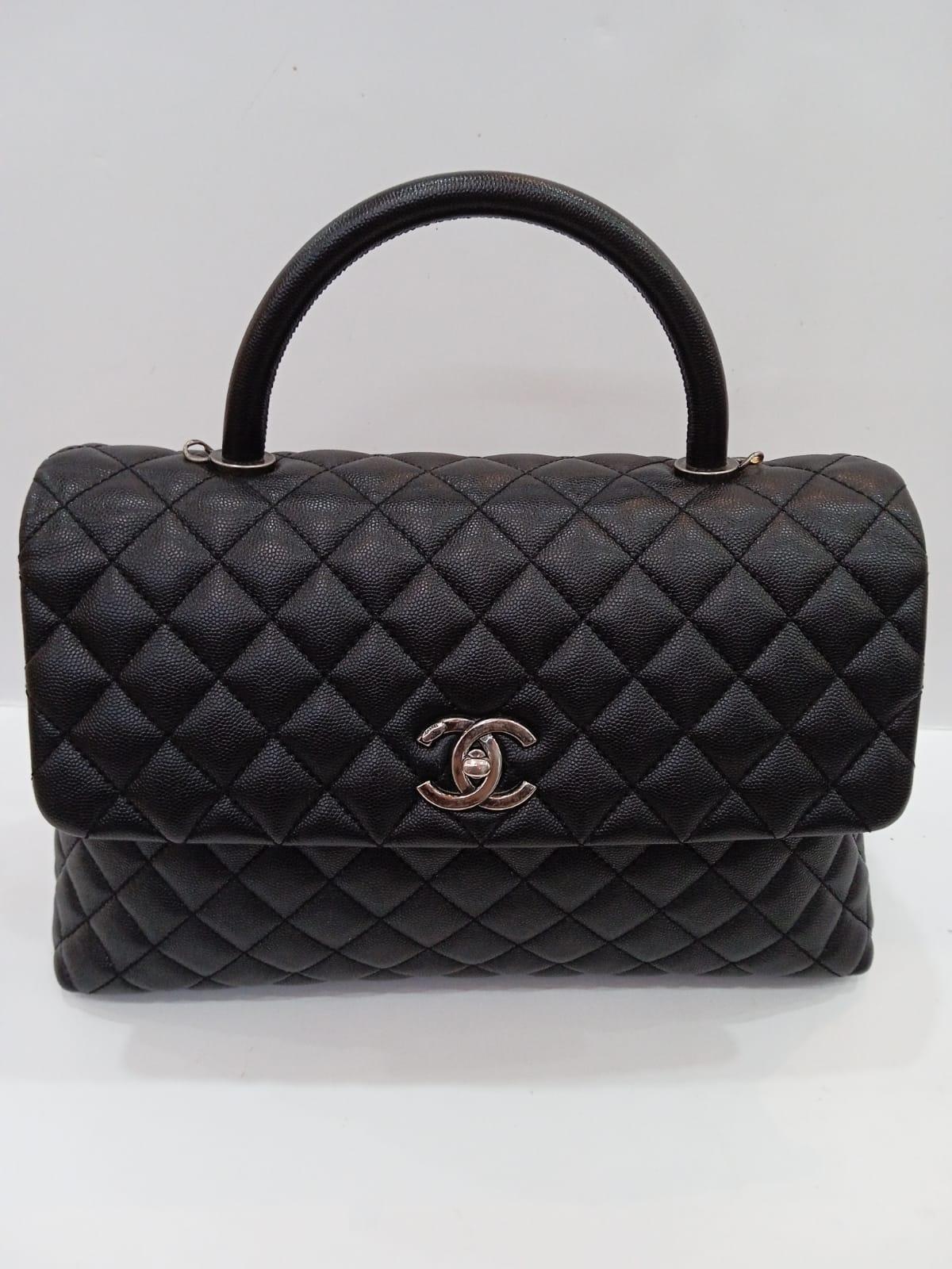 Chanel Black Caviar Quilted Large Coco Handle SHW Bag 10