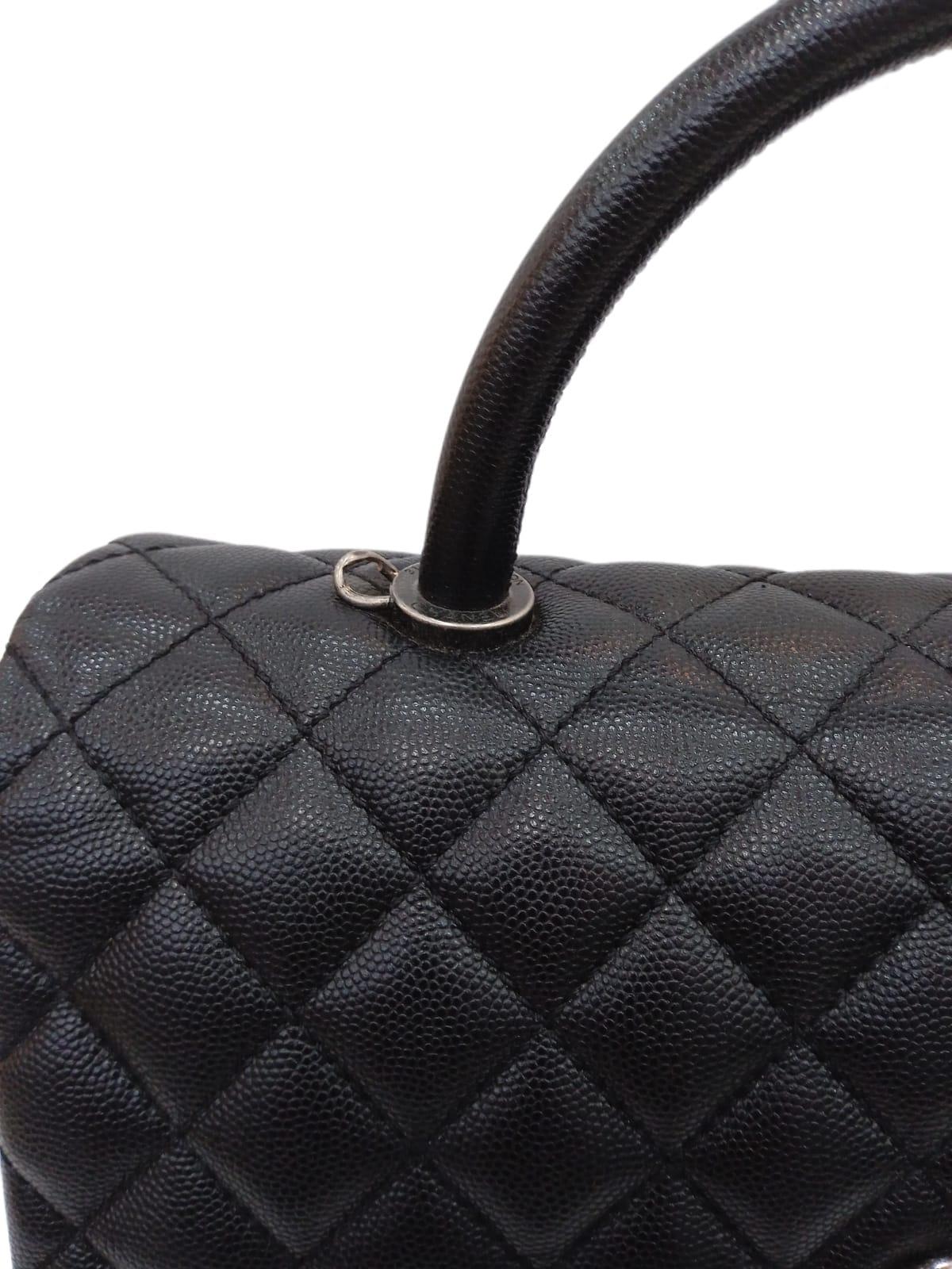Chanel Black Caviar Quilted Large Coco Handle SHW Bag 11