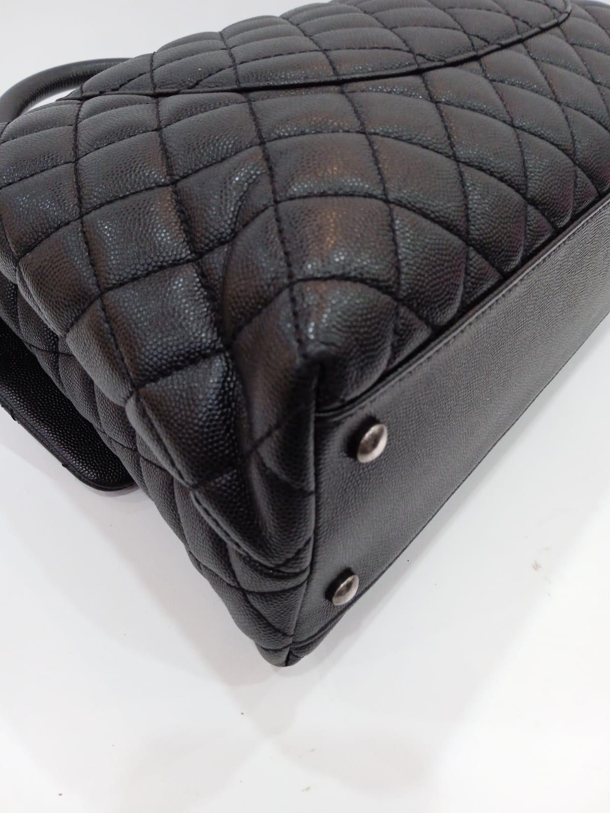Chanel Black Caviar Quilted Large Coco Handle SHW Bag 2