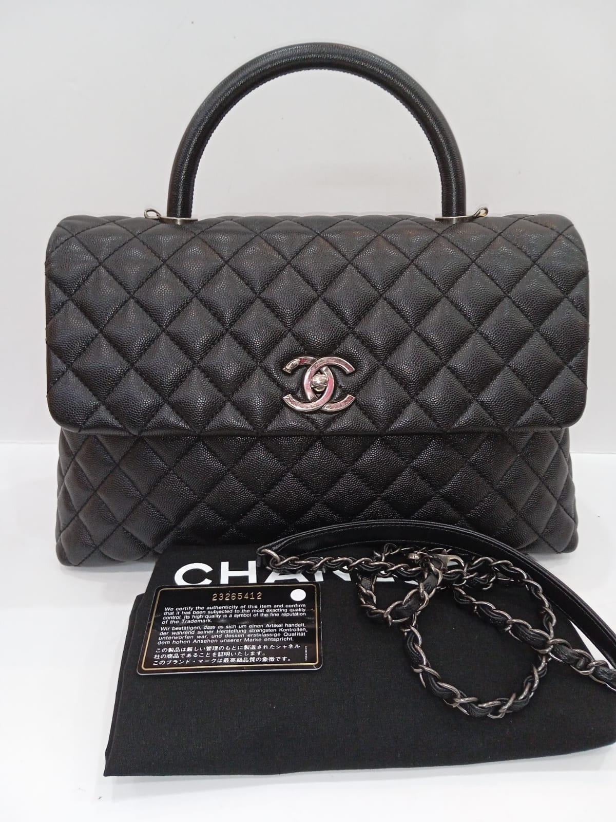 Chanel Black Caviar Quilted Large Coco Handle SHW Bag 3