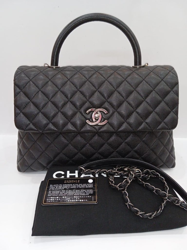 Chanel Black Caviar Quilted Large Coco Handle SHW Bag at 1stDibs