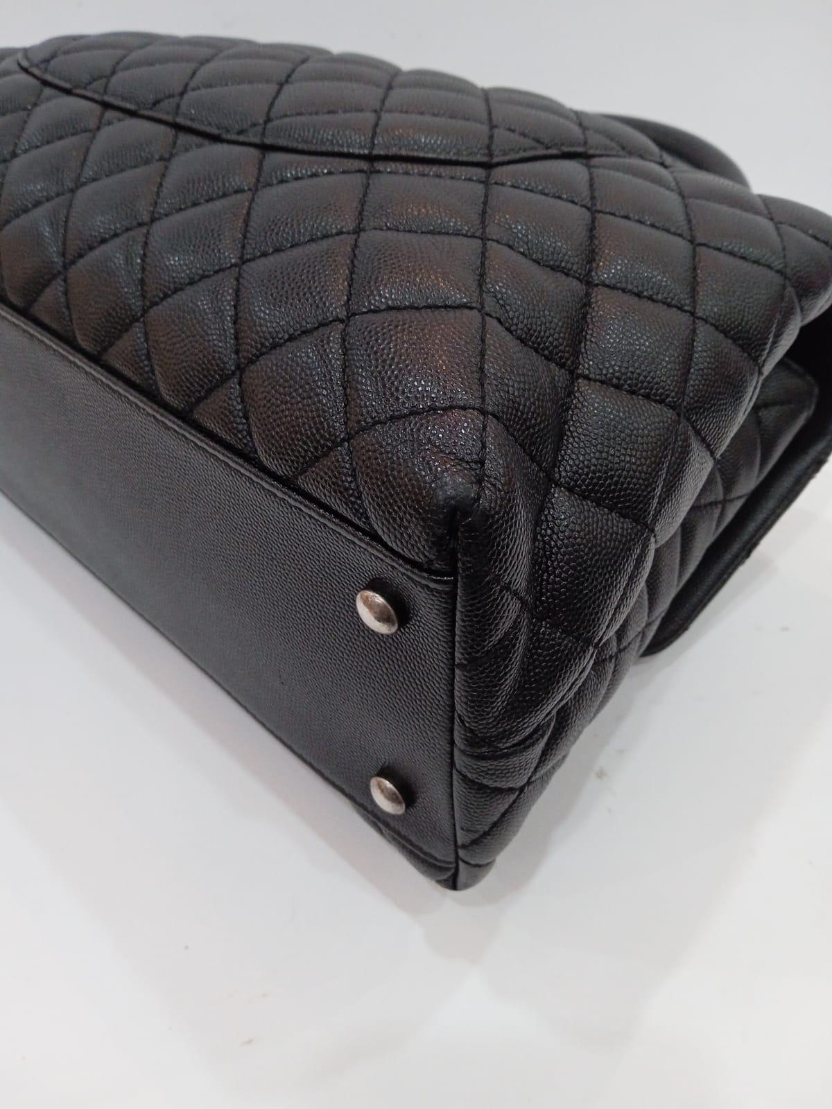 Chanel Black Caviar Quilted Large Coco Handle SHW Bag 4
