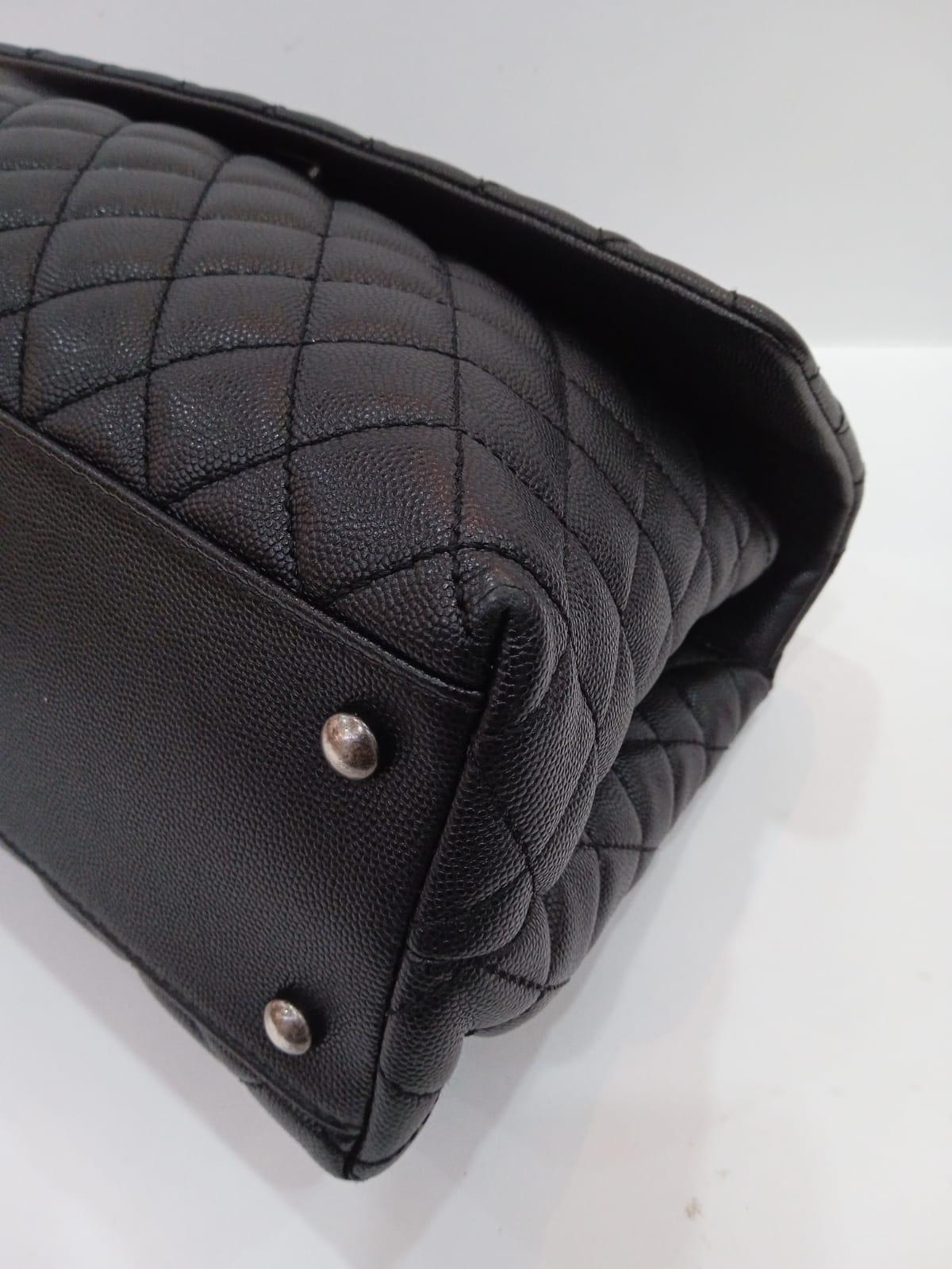 Chanel Black Caviar Quilted Large Coco Handle SHW Bag 5