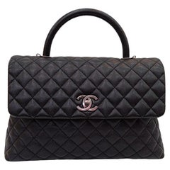 Chanel Noir Caviar Quilted Large Coco Handle SHW Bag