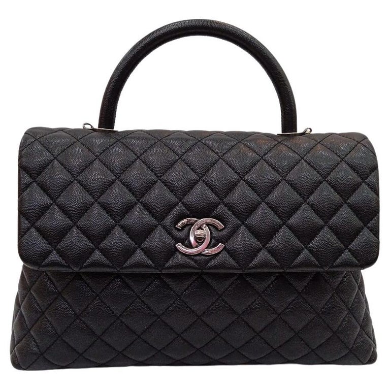 Chanel Beige Quilted Caviar & Burgundy Lizard Large Coco Handle