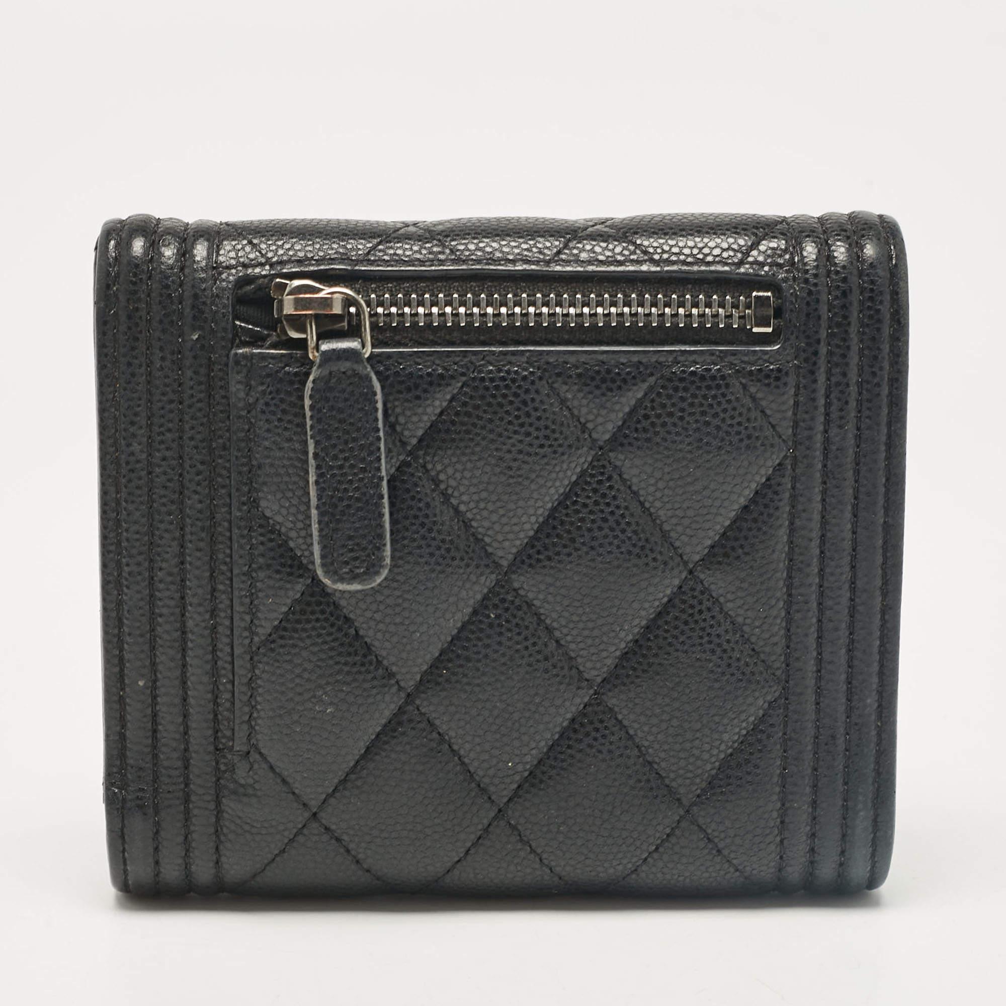 Chanel Black Caviar Quilted Leather Boy Trifold Wallet For Sale 1