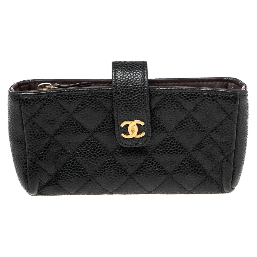 Chanel Black Caviar Quilted Leather CC Phone Holder Clutch