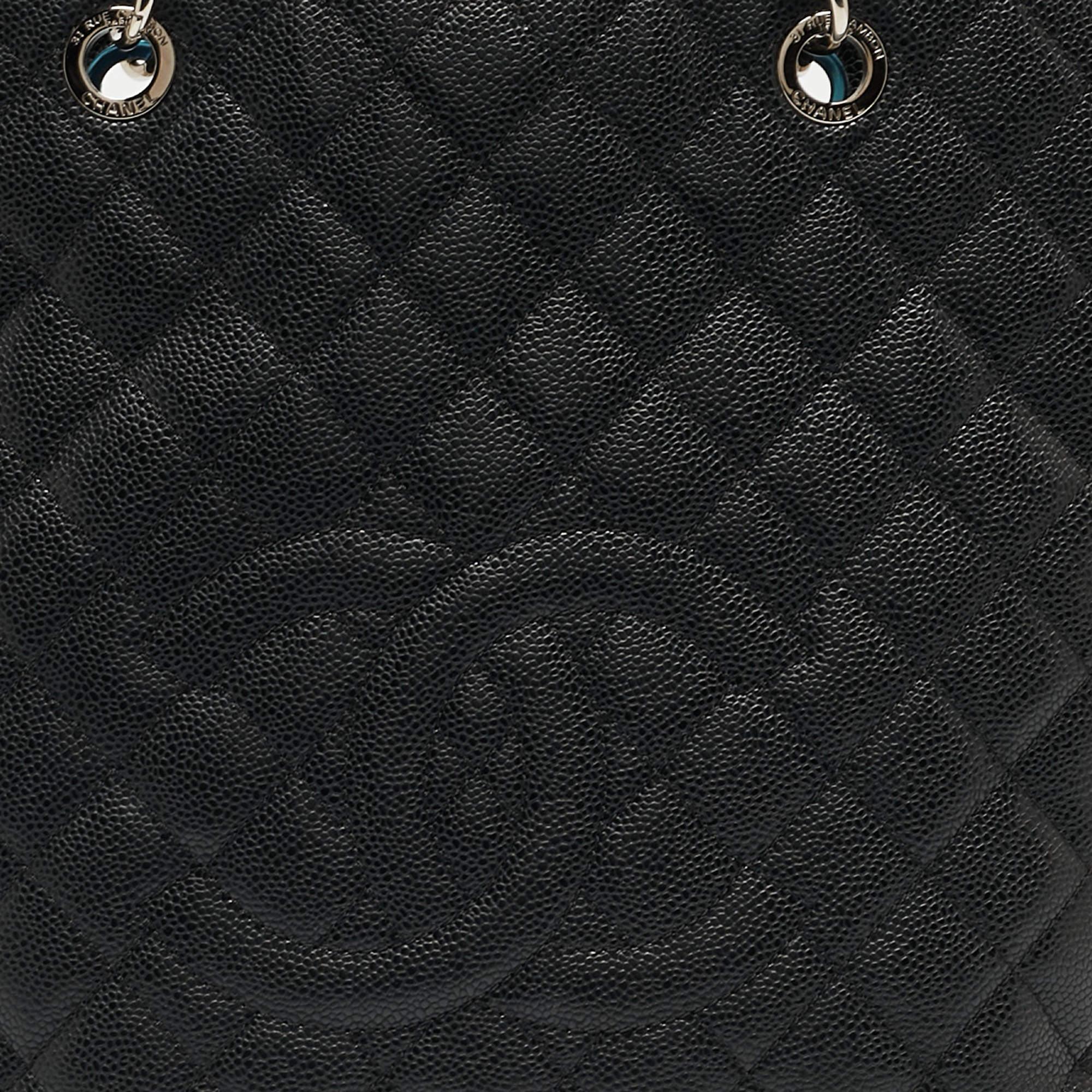 Chanel Black Caviar Quilted Leather CC Tote For Sale 8