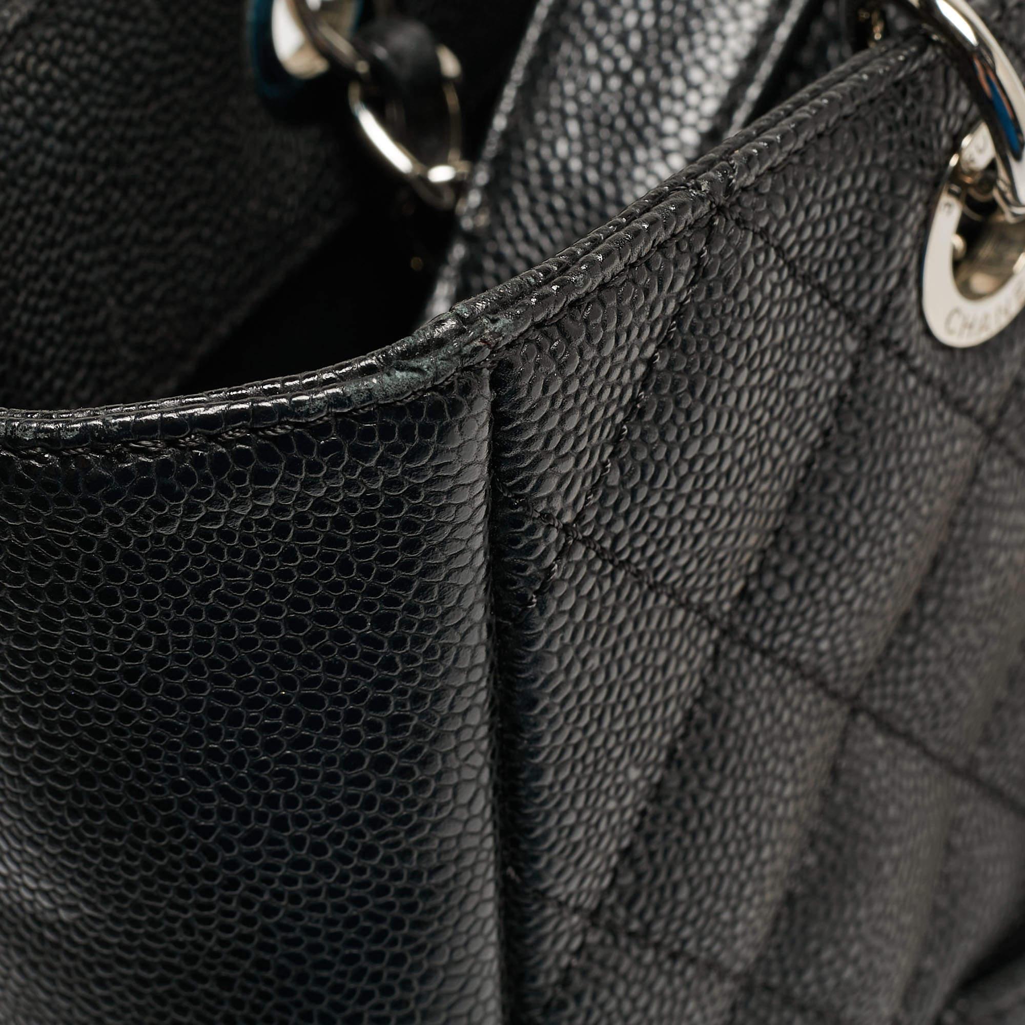 Chanel Black Caviar Quilted Leather CC Tote For Sale 10
