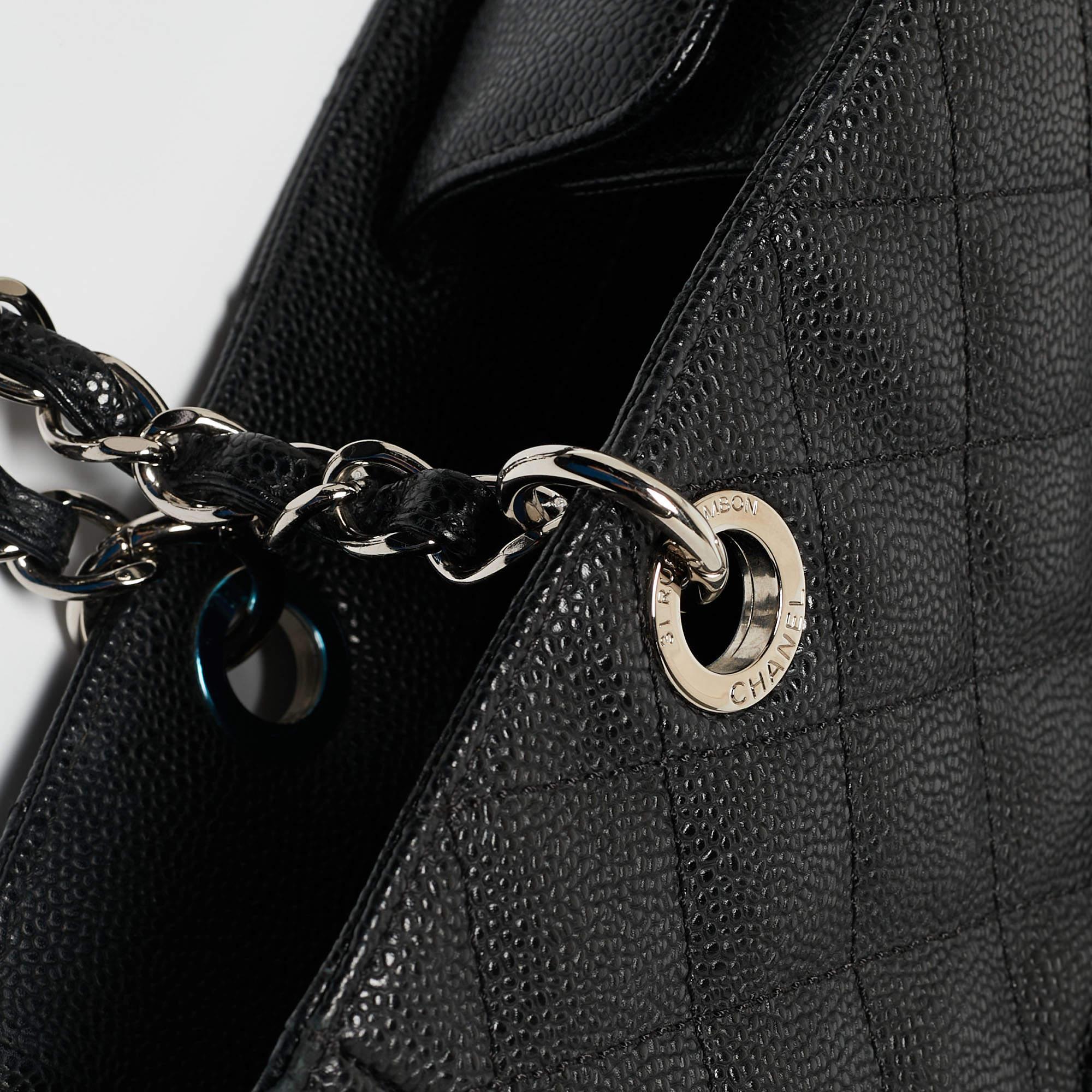 Chanel Black Caviar Quilted Leather CC Tote For Sale 5