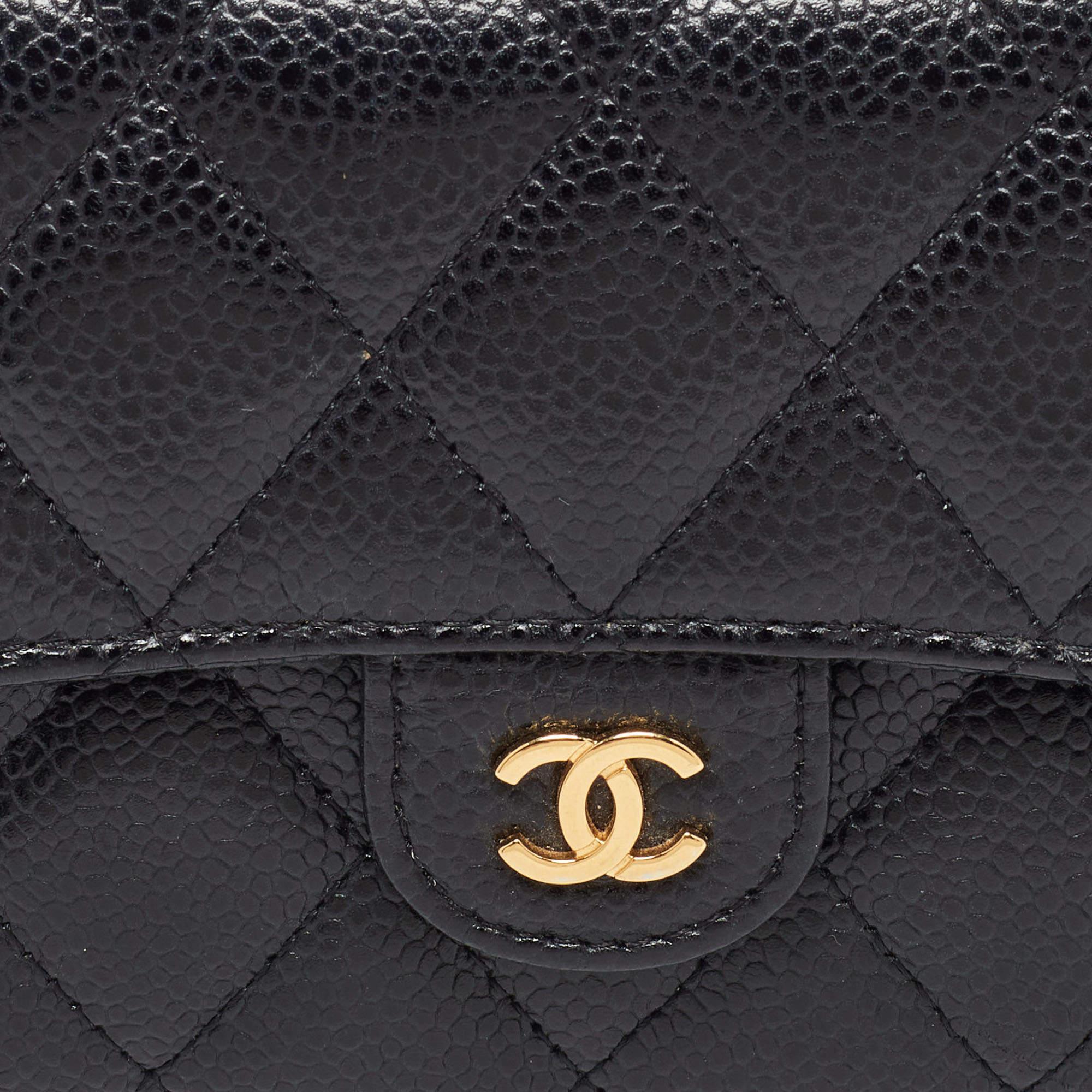 Chanel Black Caviar Quilted Leather Classic Long Flap Wallet For Sale 2