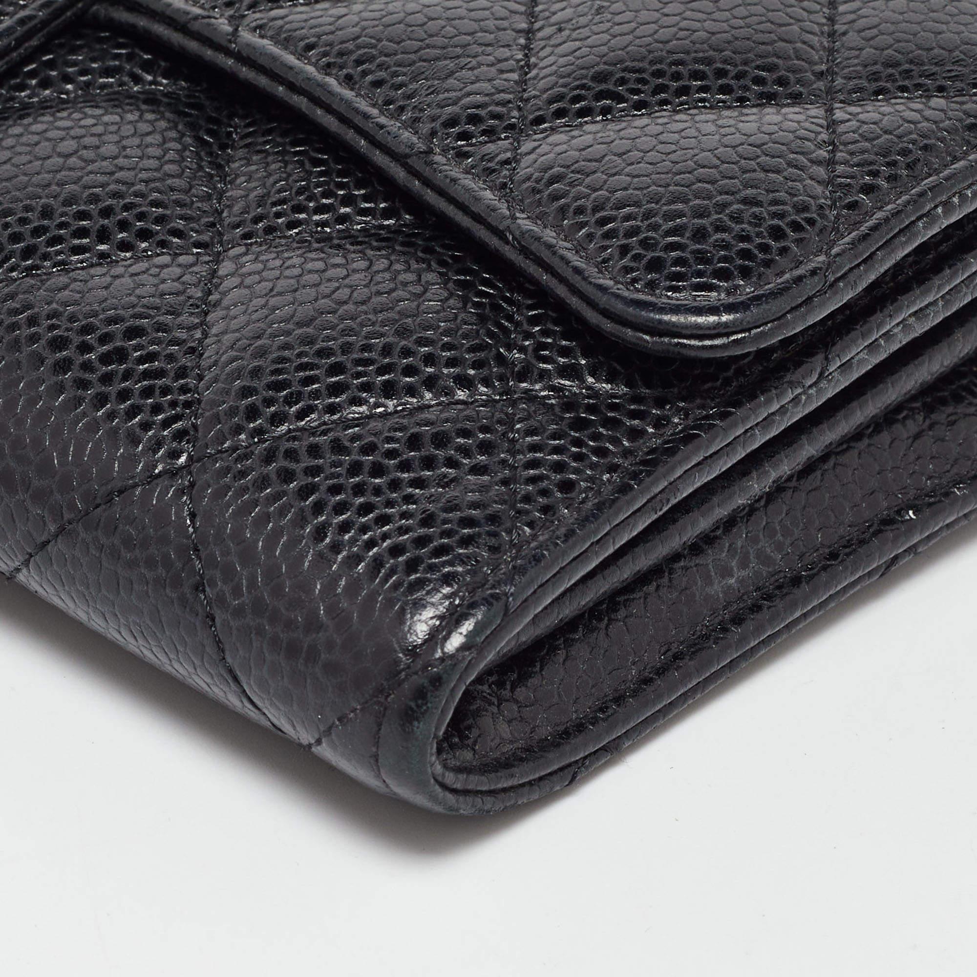 Chanel Black Caviar Quilted Leather Classic Long Flap Wallet For Sale 5