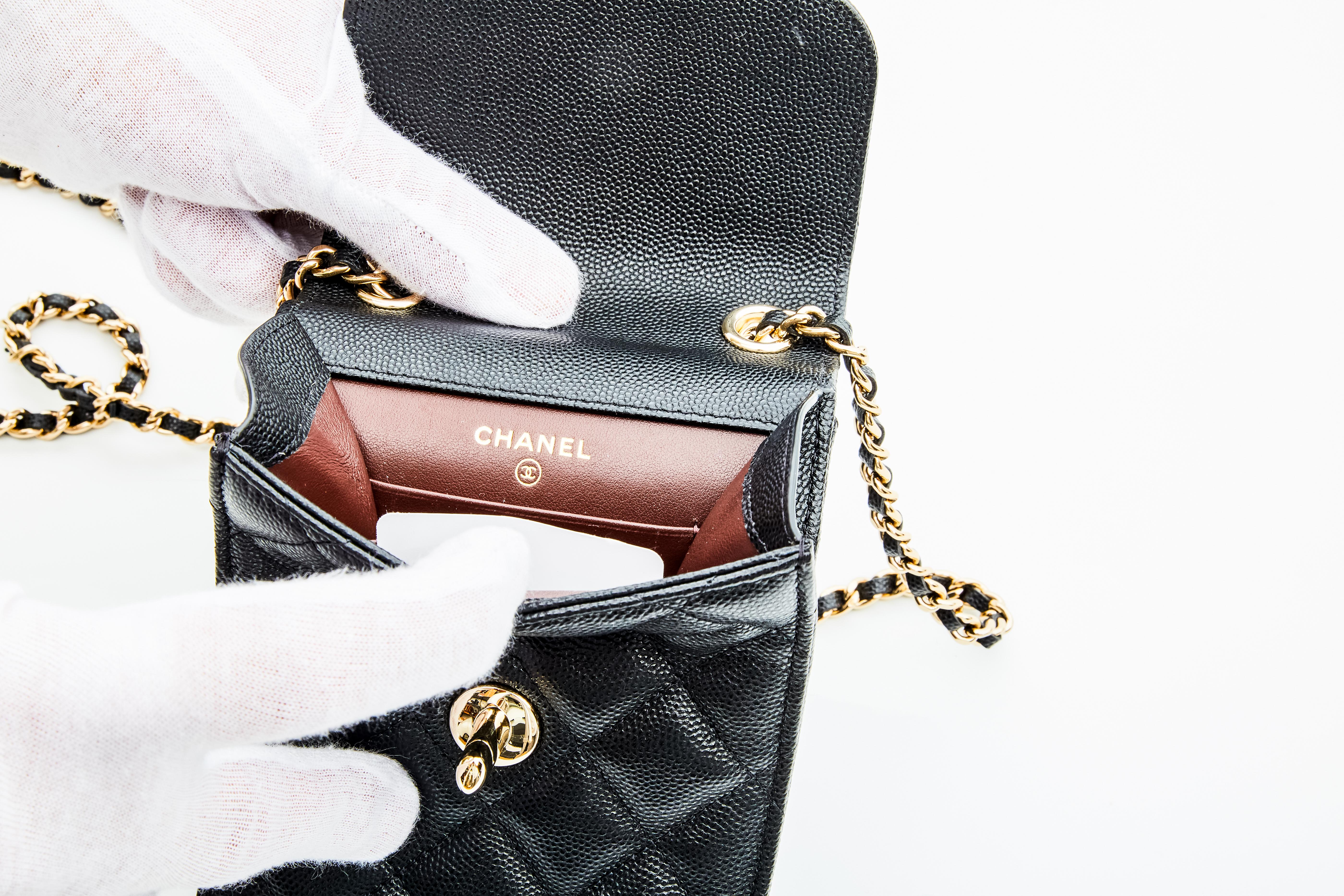 Women's or Men's Chanel Black Caviar Quilted Leather Classic Phone Holder Bag (2017)