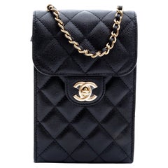 Chanel Phone Holder With Chain Black - 2 For Sale on 1stDibs