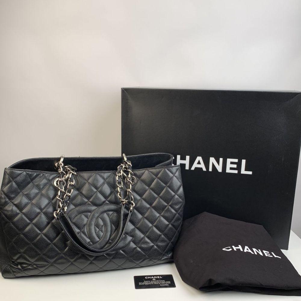 Chanel Black Caviar Quilted Leather Grand Shopping Tote GST Bag 6
