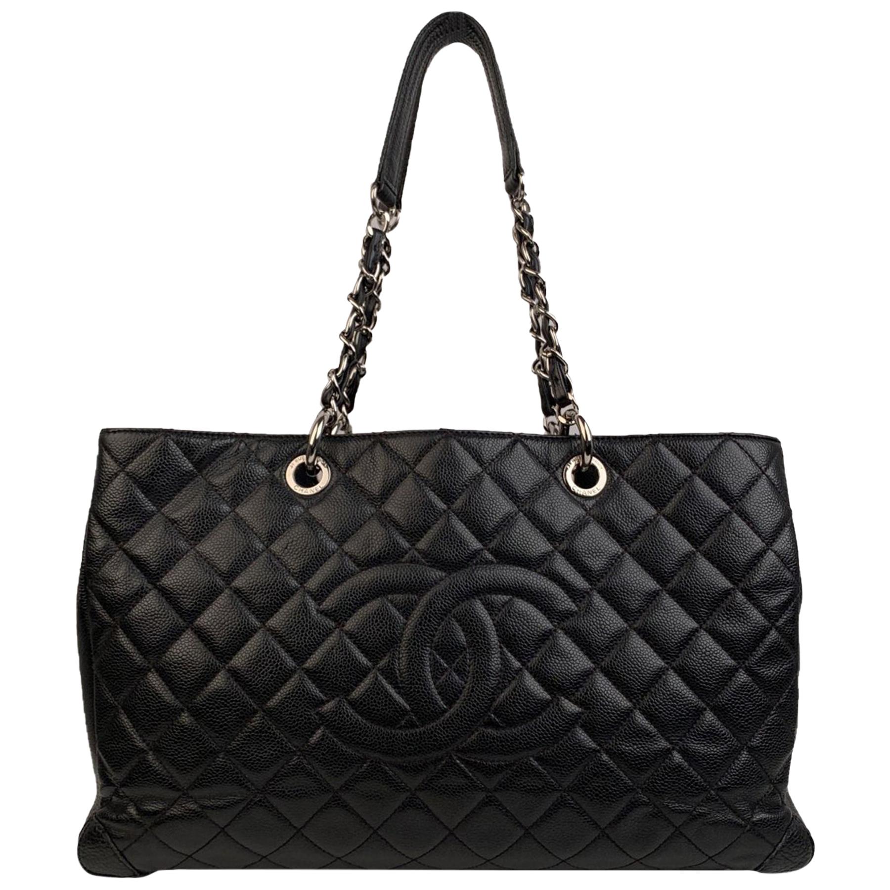 Chanel Black Caviar Quilted Leather Grand Shopping Tote GST Bag