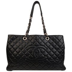 Chanel Black Caviar Quilted Leather Grand Shopping Tote GST Bag