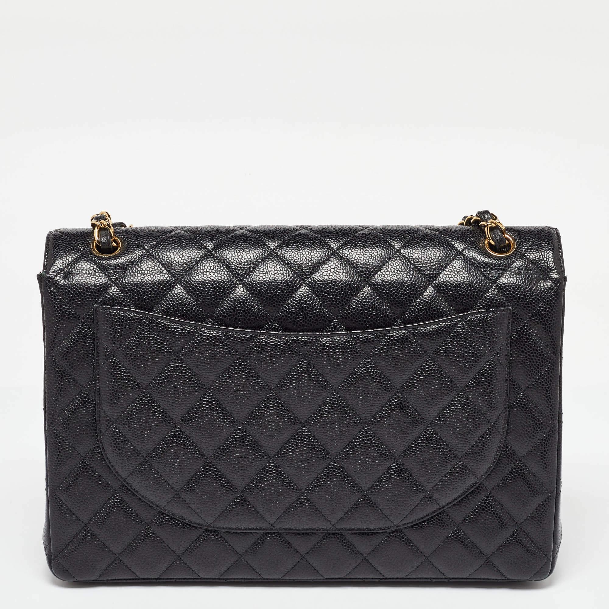 De las mujeres Chanel Caviar Negro Piel Acolchada Jumbo Bolso Clásico Doble Solapa