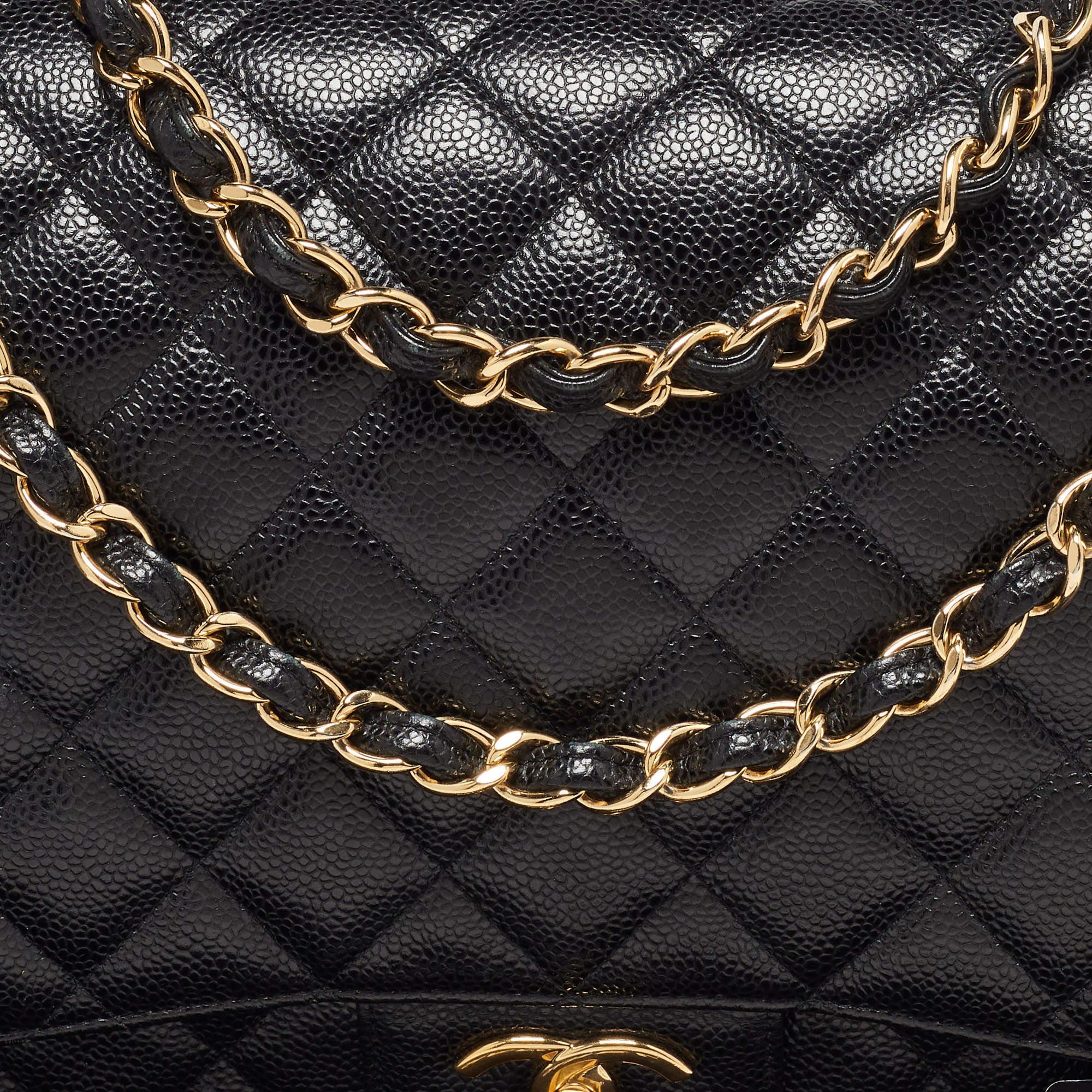 Chanel Caviar Negro Piel Acolchada Jumbo Bolso Clásico Doble Solapa 1