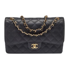 Chanel Black Caviar Quilted Leather Jumbo Classic Double Flap Bag