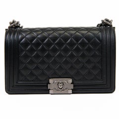 Chanel Caviale Nero Trapuntato Pelle Medio Boy Flap