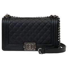 Chanel Black Caviar Quilted Leather Medium Boy Flap
