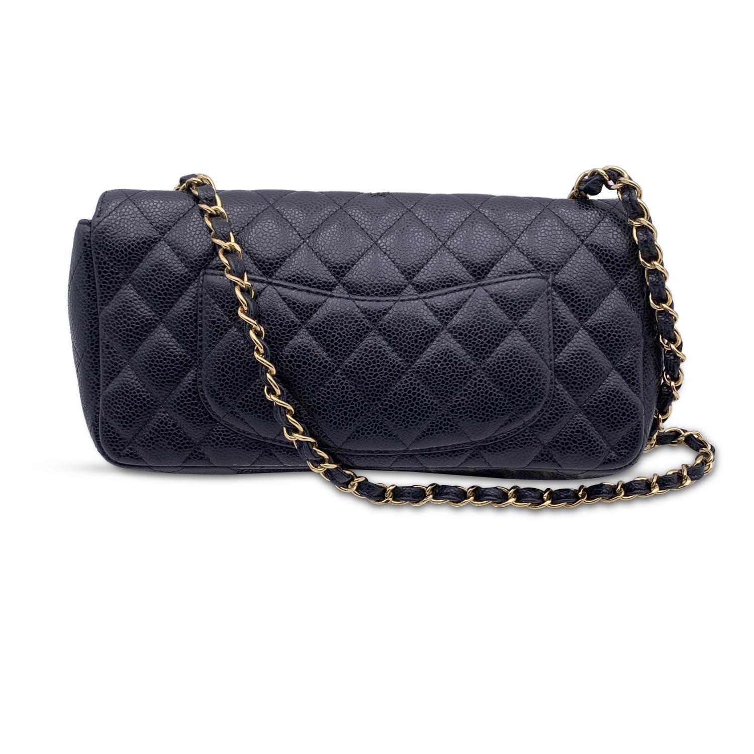 Chanel Black Caviar Quilted Leather Small East West Flap Bag For Sale