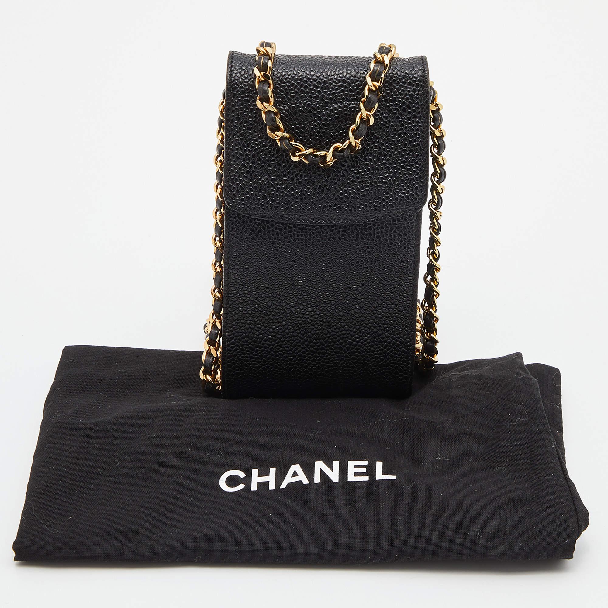 Chanel Black Caviar Quilted Leather Vintage Flap Chain Phone Case 9