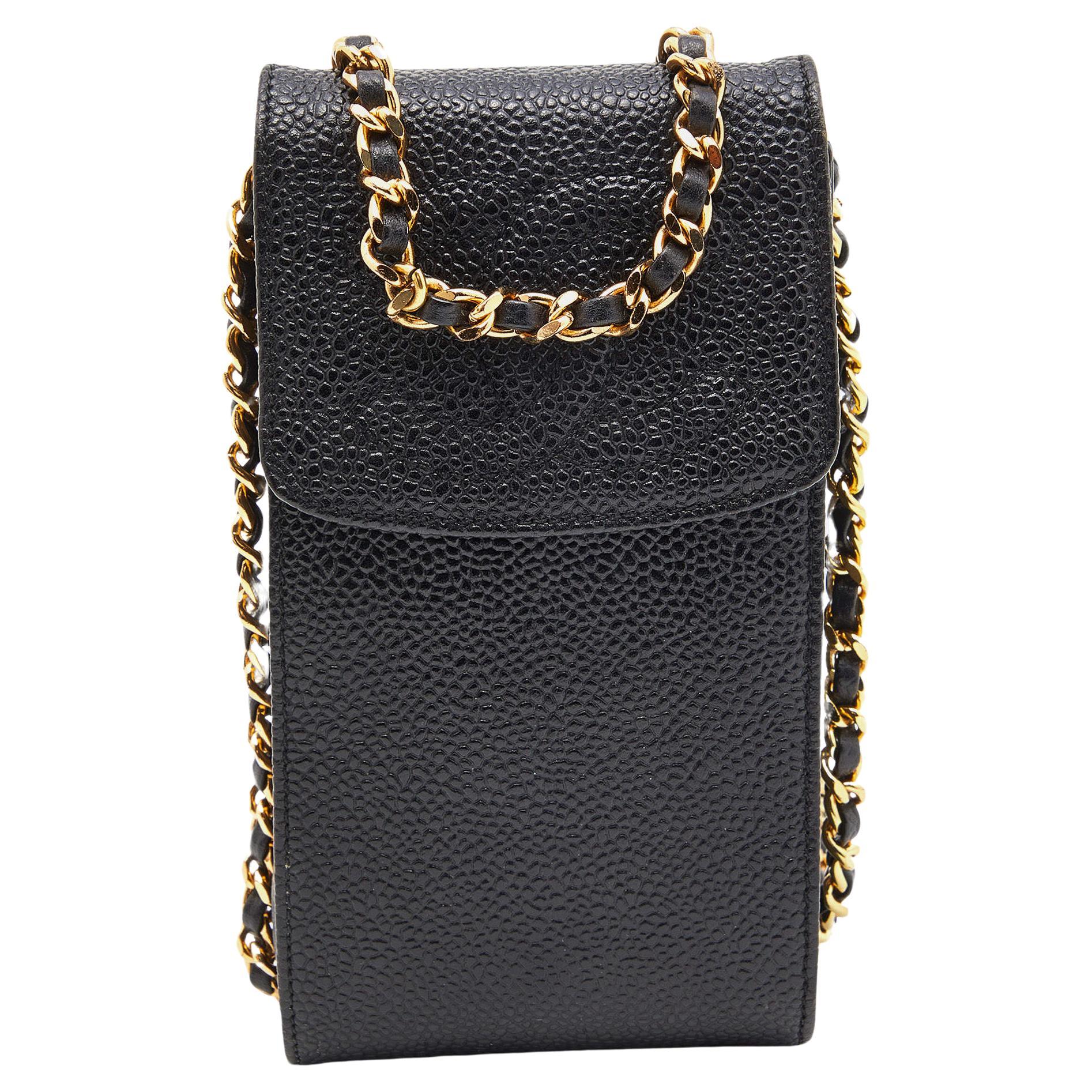 Chanel Black Caviar Quilted Leather Vintage Flap Chain Phone Case