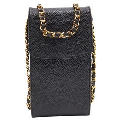 Chanel Black Caviar Quilted Leather Vintage Flap Chain Phone Case